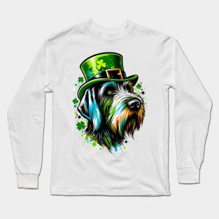 German Wirehaired Pointer Celebrates St. Patrick's Day Long Sleeve T-Shirt